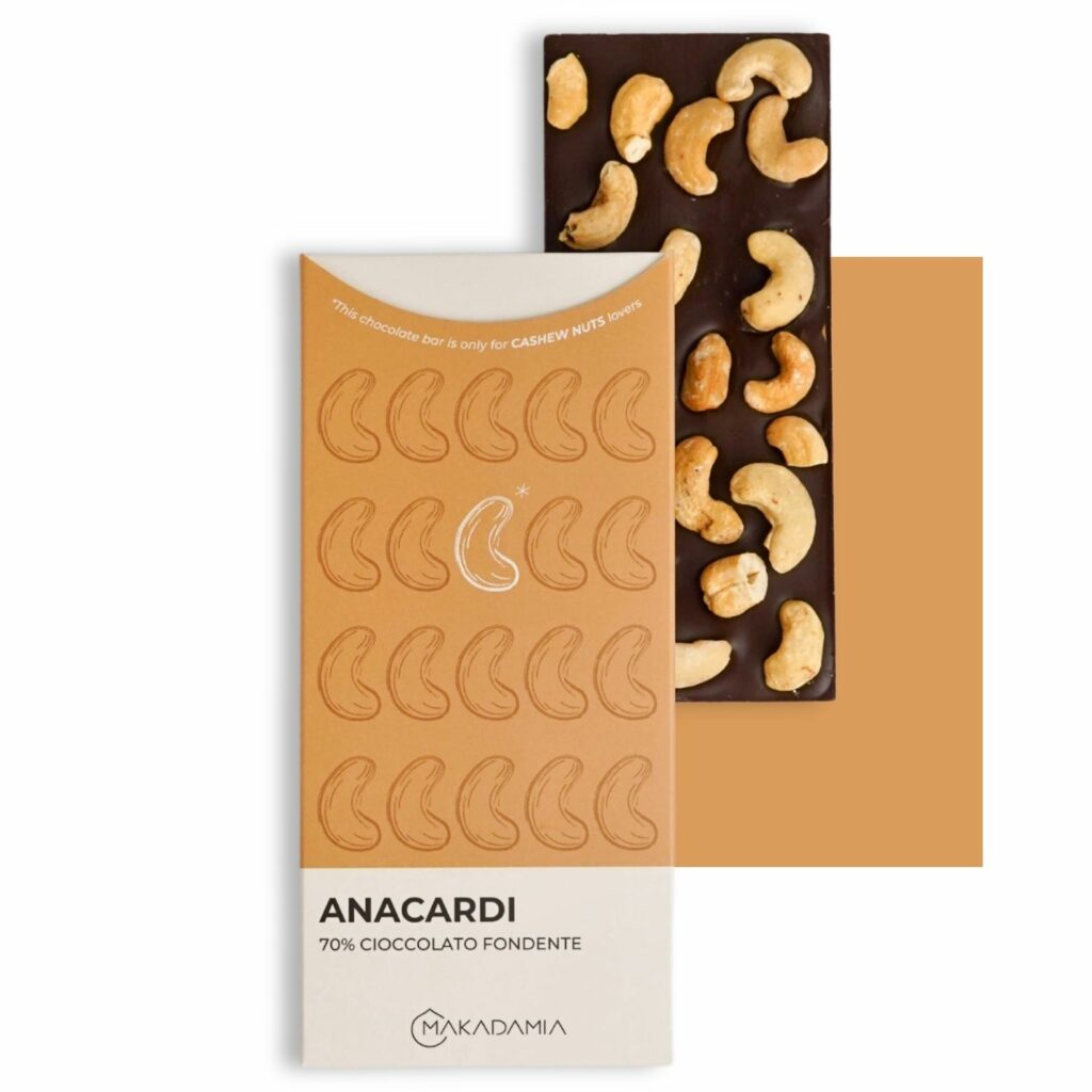 tavolette di cioccolato e anacardi makadamia