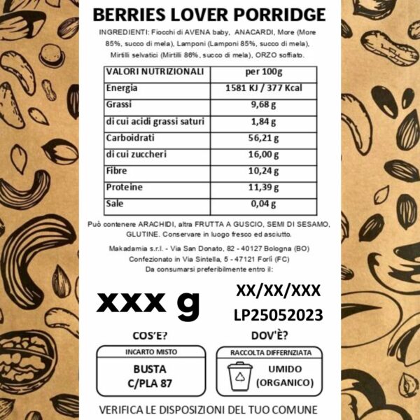 berries lover porridge makadamia